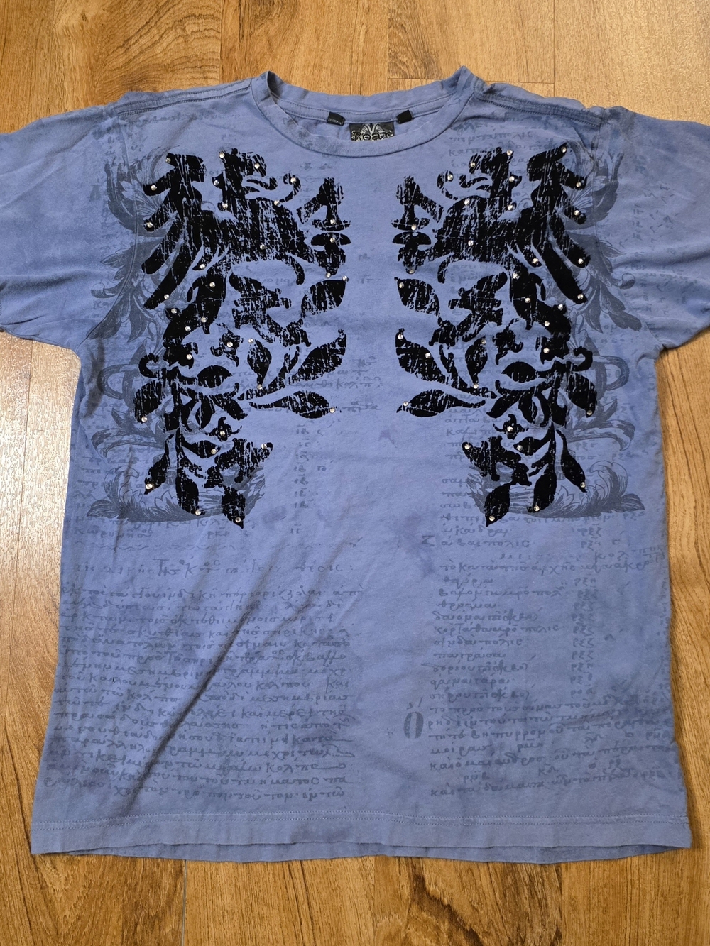 Roar Enough Excuses Blue & Black Embellished Velvet Graphic T Shirt